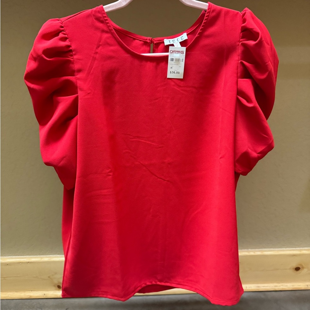 Women's Red Puff Sleeve Top